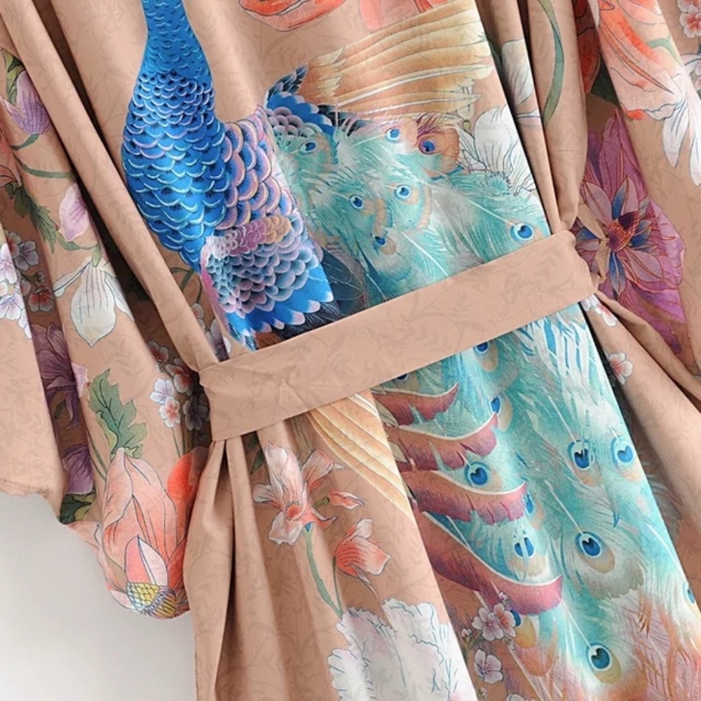 🔥LAST 1🔥NWT LIGHTWEIGHT PEACOCK PRINT BOHO KIMONO - Picture 7 of 12
